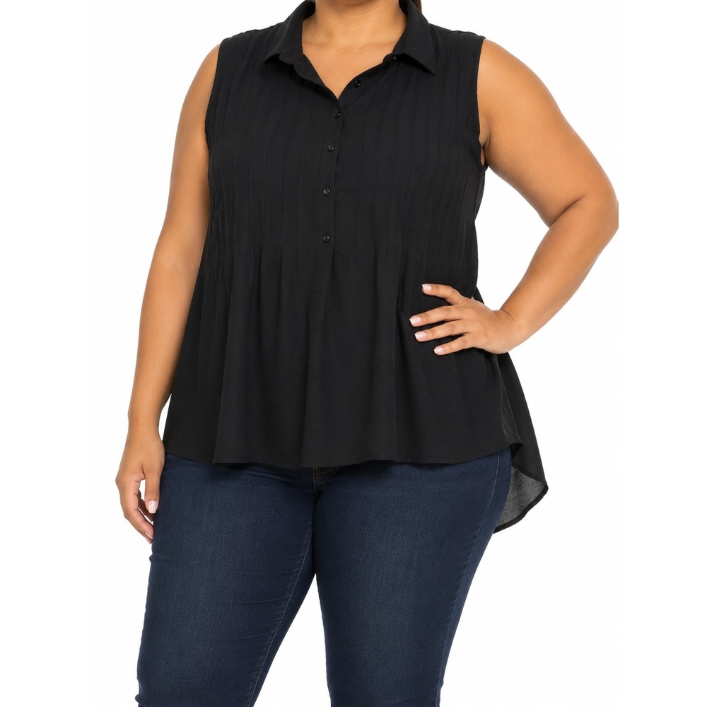 American Rag Womens Black Sleeveless Pleated High Low Blouse 2X